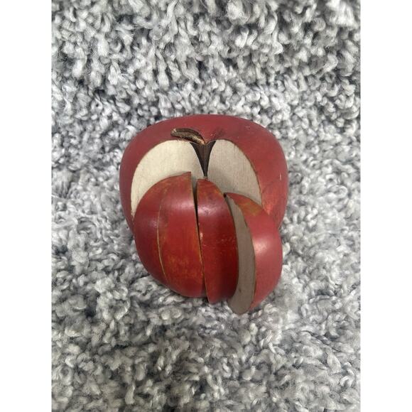 Crafted Wooden Red Apple With Slices Cut Out Fractions Decorative Decor Item - Picture 9 of 12